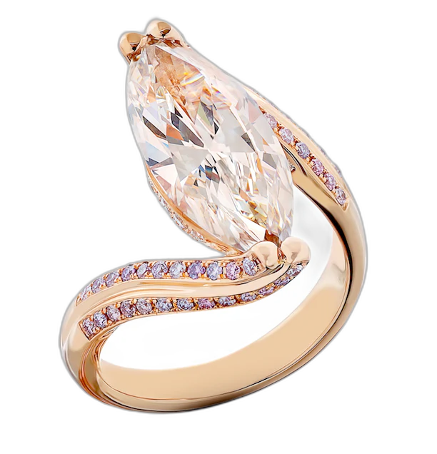 Marquise diamond ring with pink pavé detail